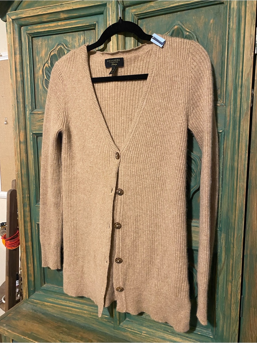 Women's Cashmere Ribbed V-Neck Cardigan - Beige